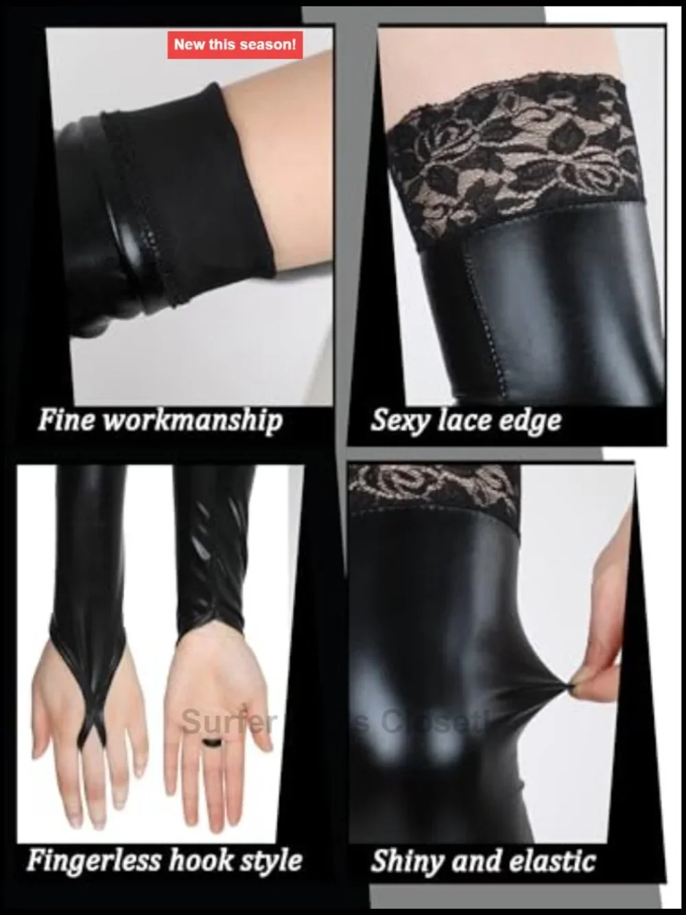 Wet Look Costume Set Fingerless Gloves Stockings Choker Garters Belt Cosplay